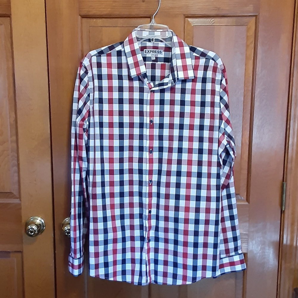 Express Fitted Plaid Button Down Shirt